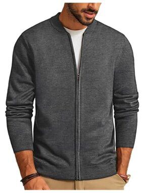 Mens Full Zip Sweater Lightweight Knit Cardigan Stand Collar Casual Jacket